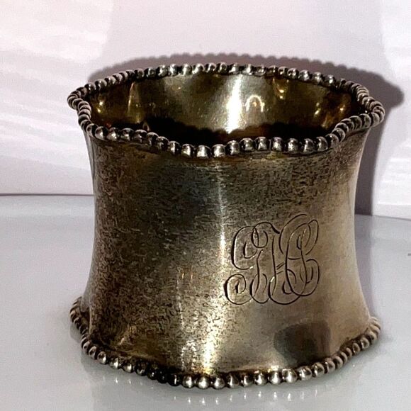 Beautiful Sterling Silver Napkin Ring Monogrammed GTC beaded edges - Picture 3 of 3